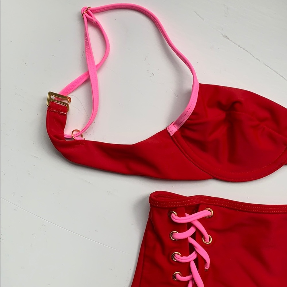 Lovers + Friends Laced candy red high waist bikini - Picture 5 of 6